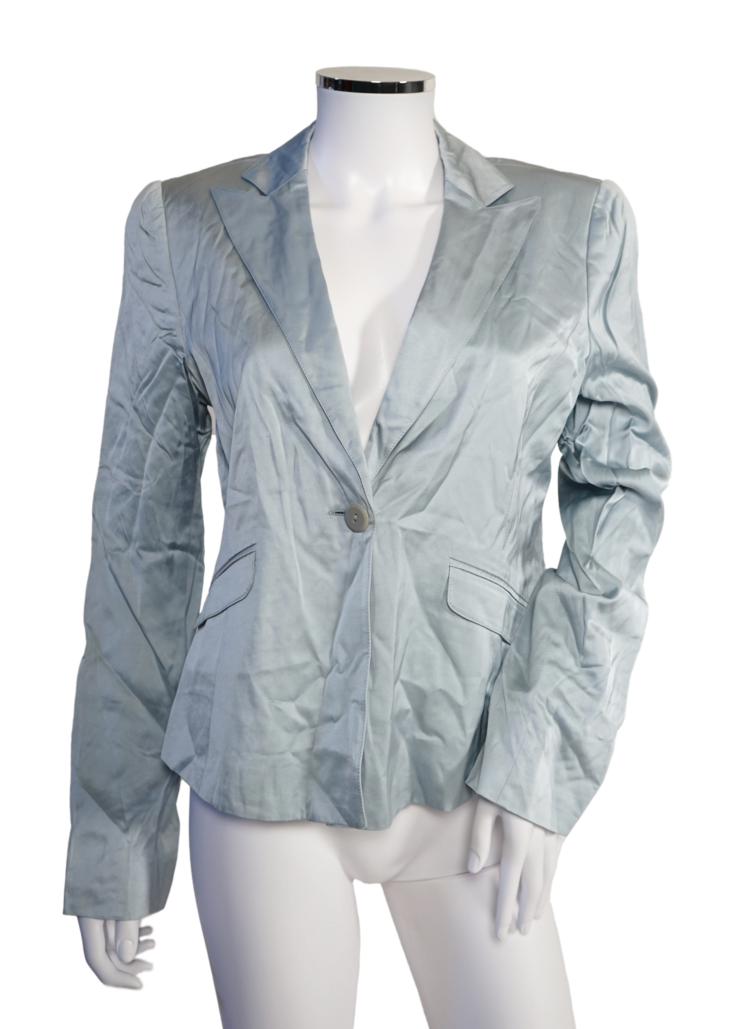 Four Emporio Armani lady's jackets, light blue silk size EU 46, all the others size EU 44